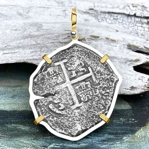 1671 Consolacion Shipwreck Pirate Era 8 Reale Cob 14K Gold & Sterling Silver Pendant | Artifact #8586