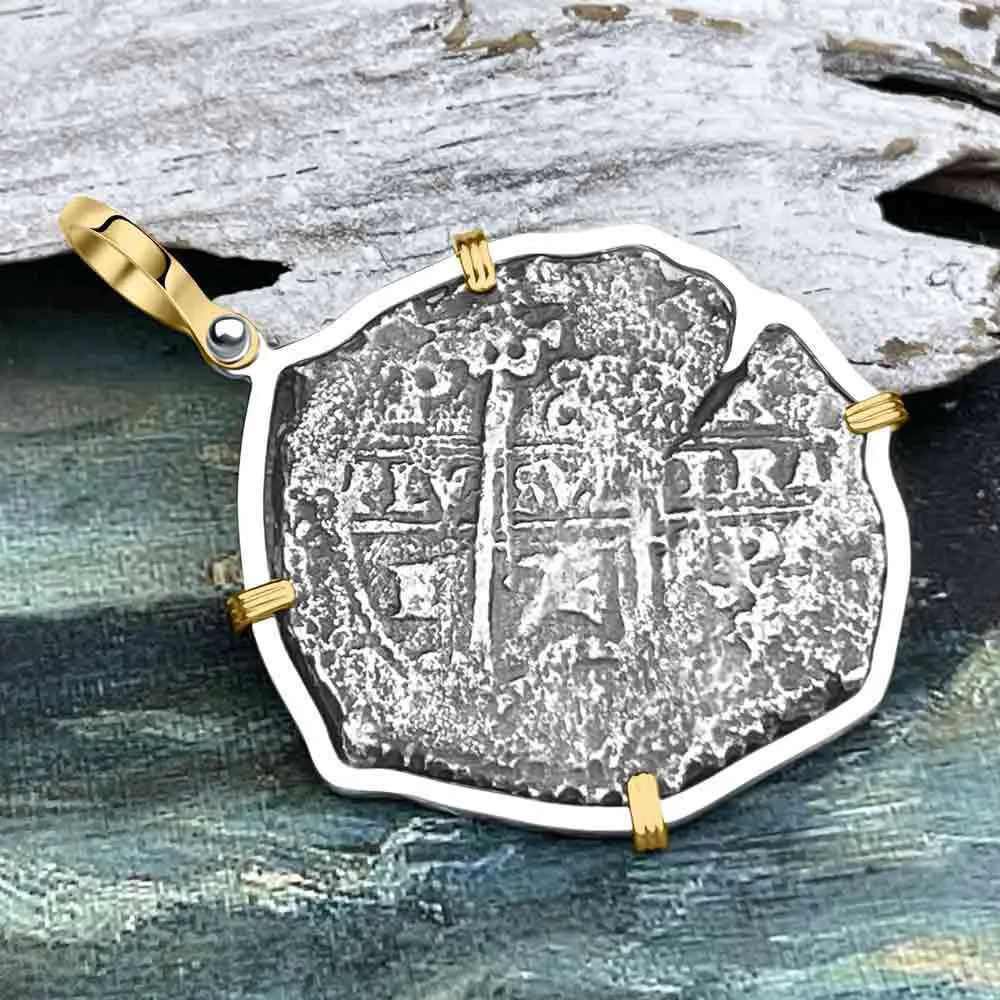 1671 Consolacion Shipwreck Pirate Era 8 Reale Cob 14K Gold & Sterling Silver Pendant | Artifact #8586