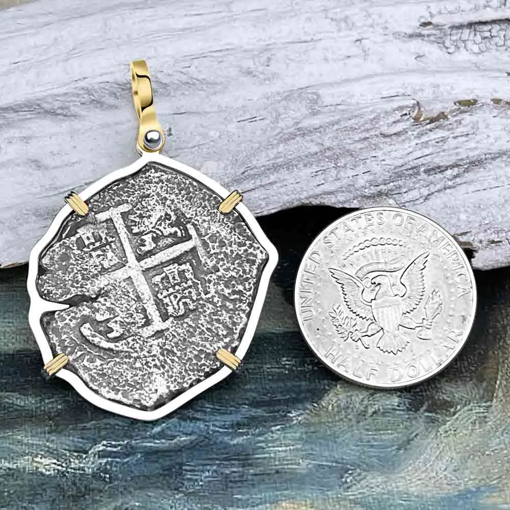 1671 Consolacion Shipwreck Pirate Era 8 Reale Cob 14K Gold & Sterling Silver Pendant | Artifact #8586