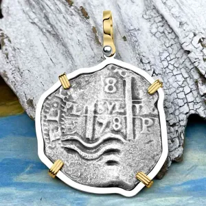 1678 Consolacion Shipwreck Pirate Era 8 Reale Cob 14K Gold & Sterling Silver Pendant | Artifact #3007