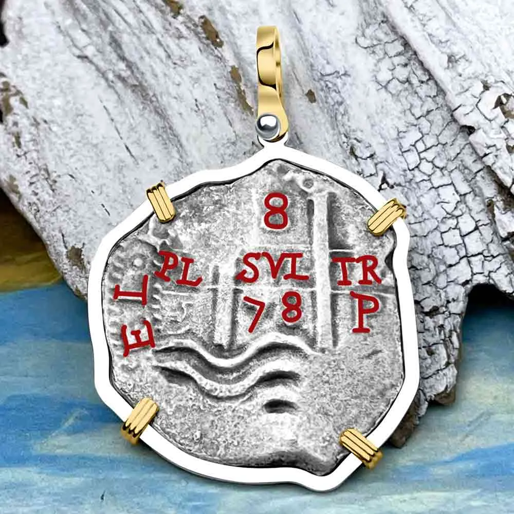 1678 Consolacion Shipwreck Pirate Era 8 Reale Cob 14K Gold & Sterling Silver Pendant | Artifact #3007