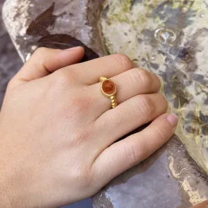 Authentic Roman Carnelian Intaglio 18Kt Gold Ring depicting an Eagle and a Cornucopia
