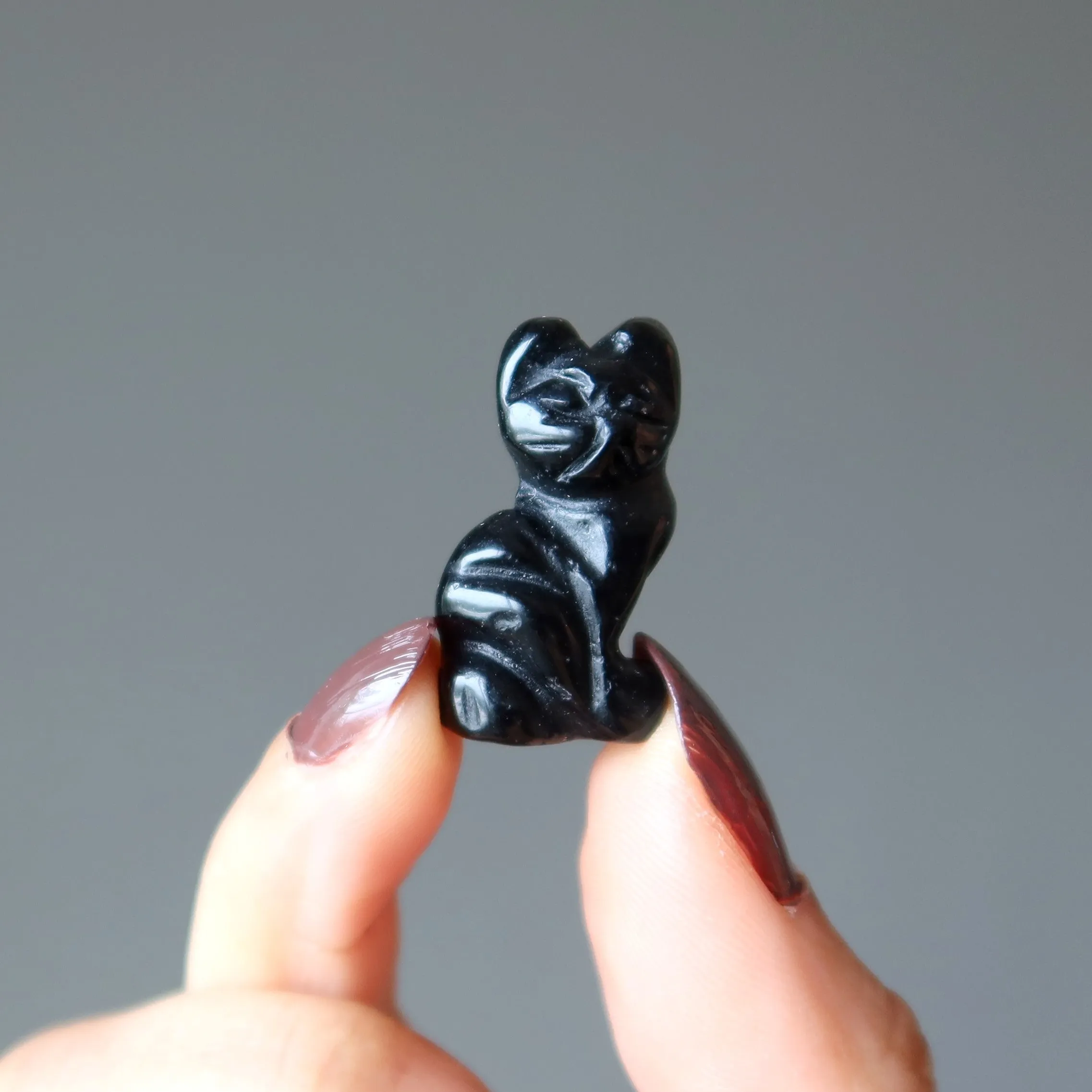 Black Obsidian Cat 1" Miniature Animal Lucky Magic Feline Crystal