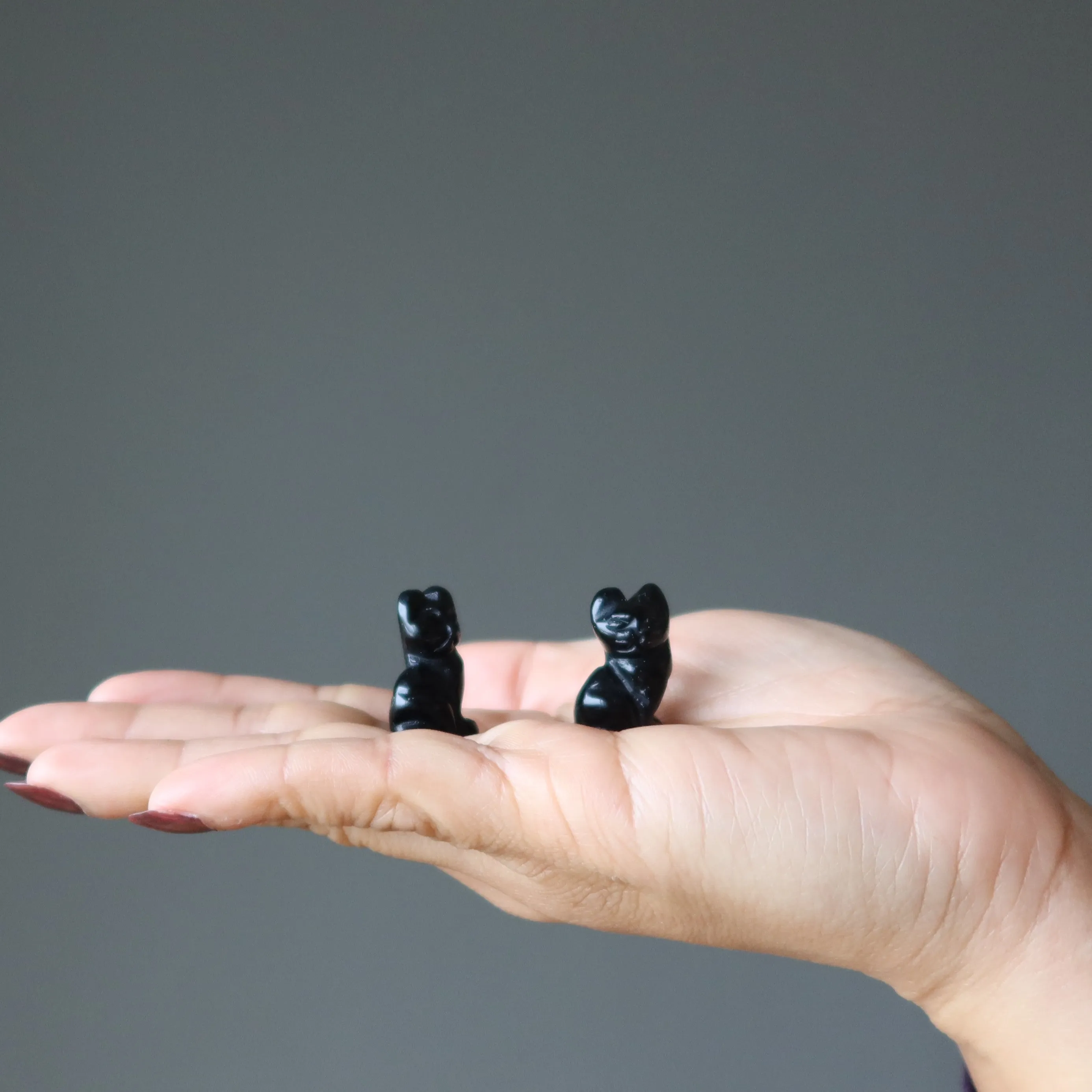 Black Obsidian Cat 1" Miniature Animal Lucky Magic Feline Crystal