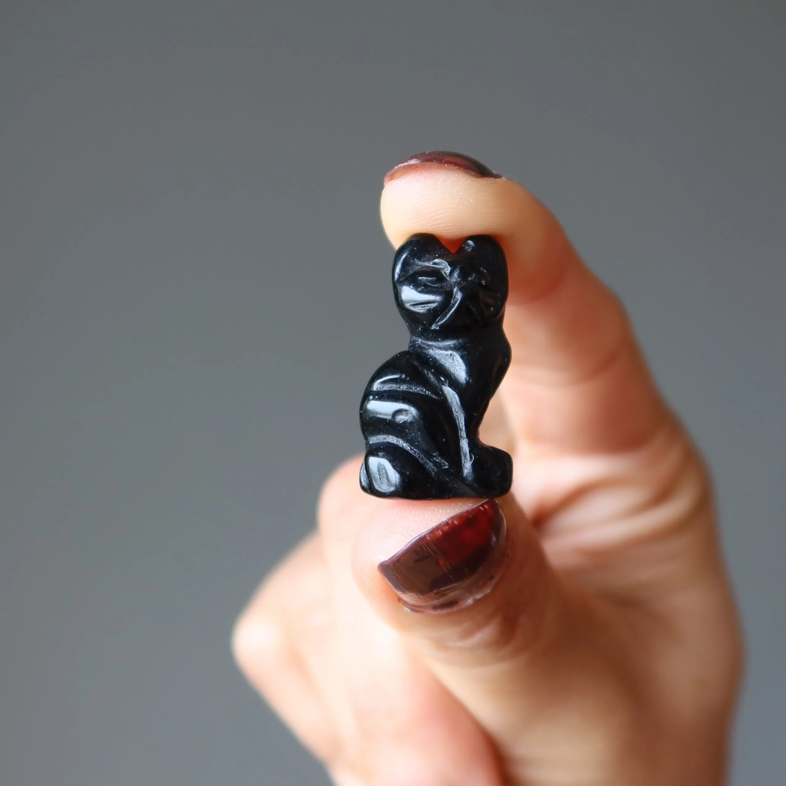 Black Obsidian Cat 1" Miniature Animal Lucky Magic Feline Crystal