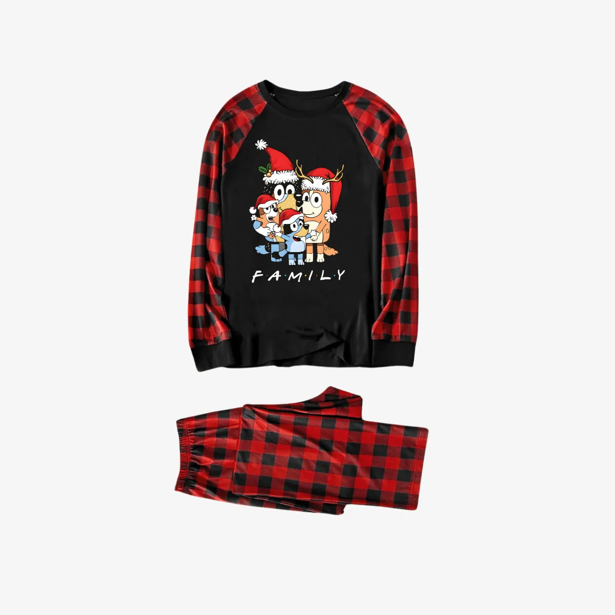 Bluey-Themed Festive Animal Pattern Red&Black Plaid Family Pajama Sets