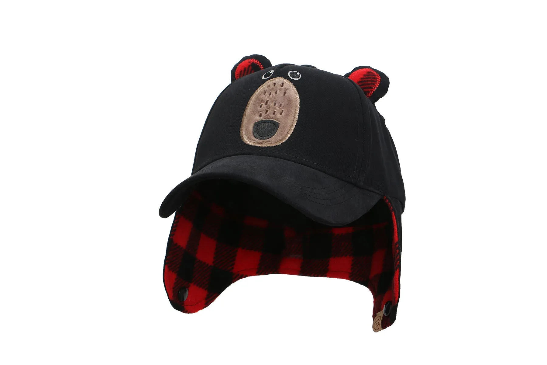 Kids 3D Winter Cap with Ear Flaps - Black Bear