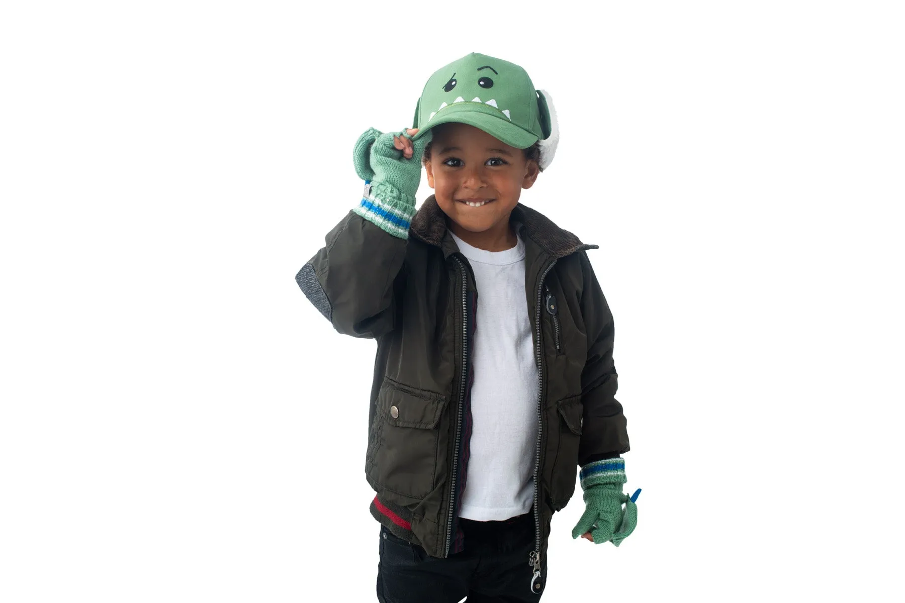 Kids 3D Winter Cap with Ear Flaps - Dinosaur
