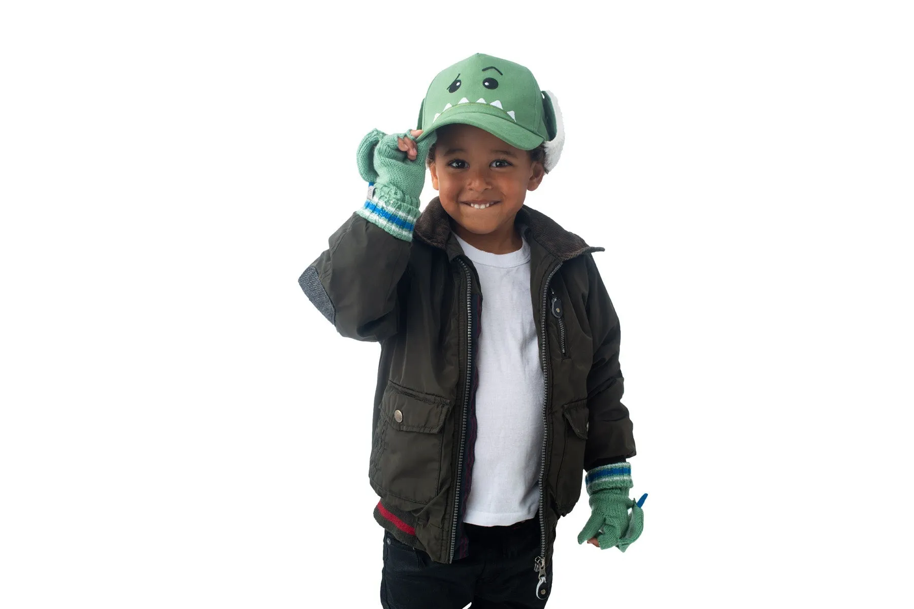 Kids 3D Winter Cap with Ear Flaps - Dinosaur