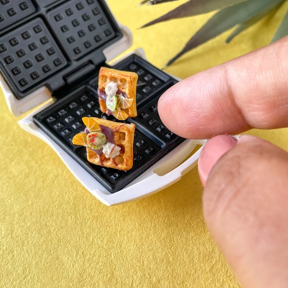 Orange Kiwi Square Miniature Waffles Ear Studs